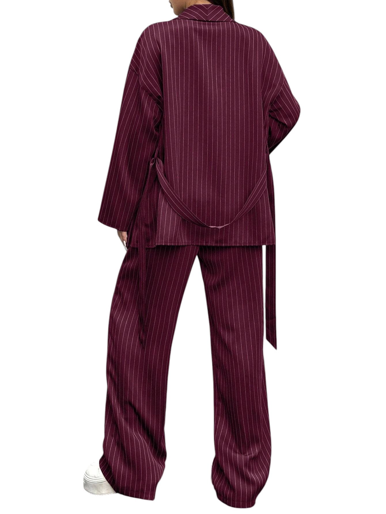 SHE bordó csíkos öves szett