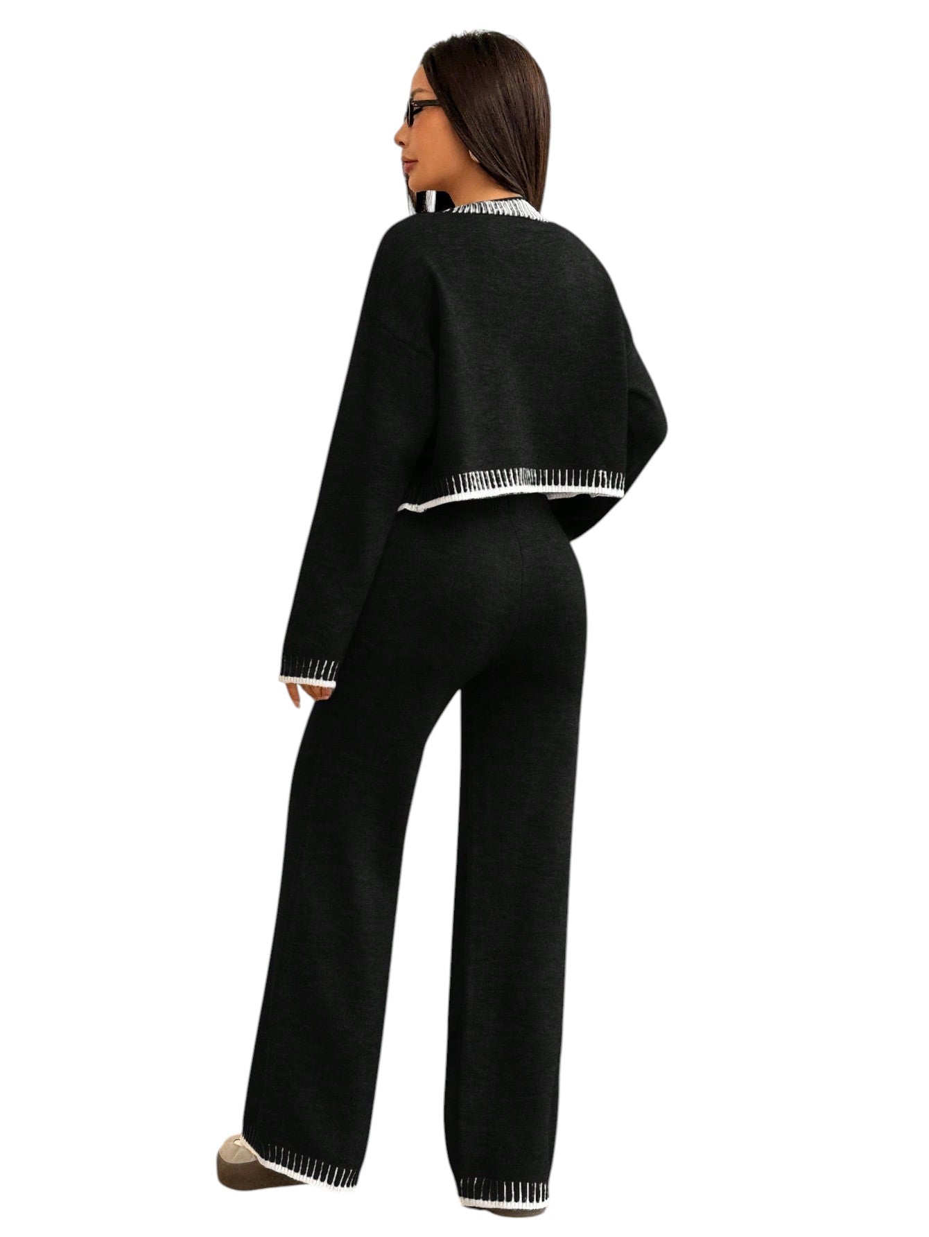 SHE fekete kötött kardigán és nadrág szett