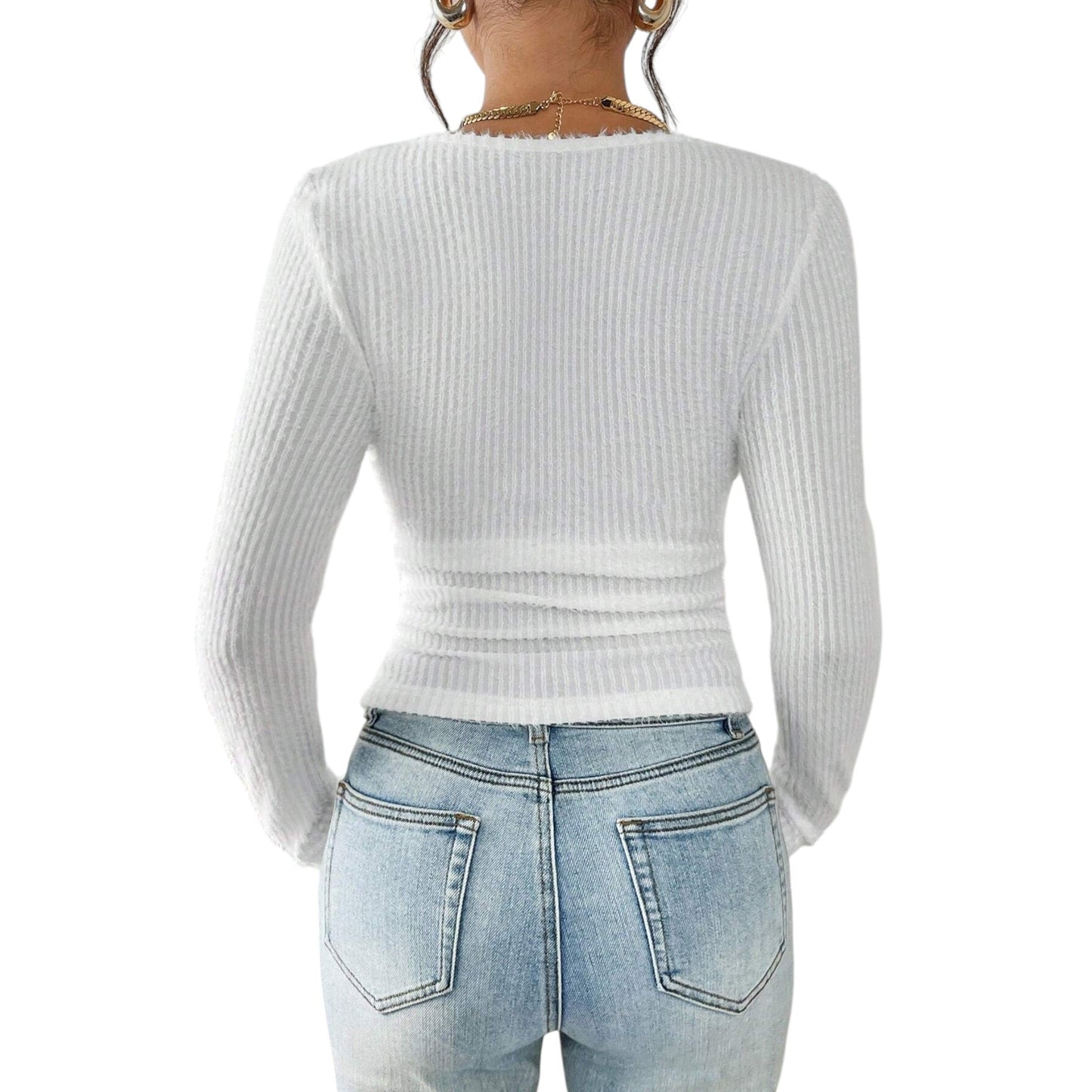 SHE fehér bordázott hosszú ujjú felső