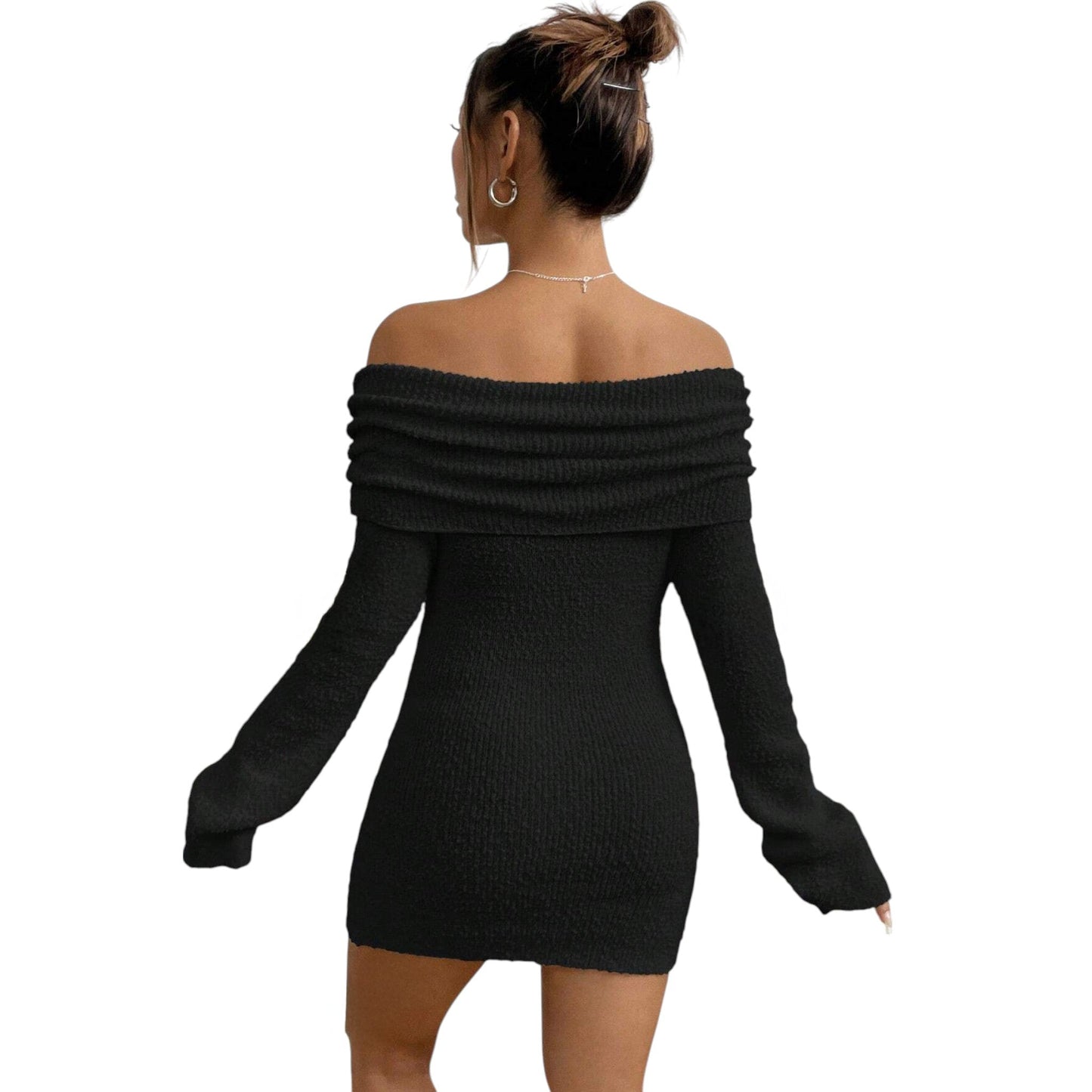 SHE fekete ejtett vállú mini ruha