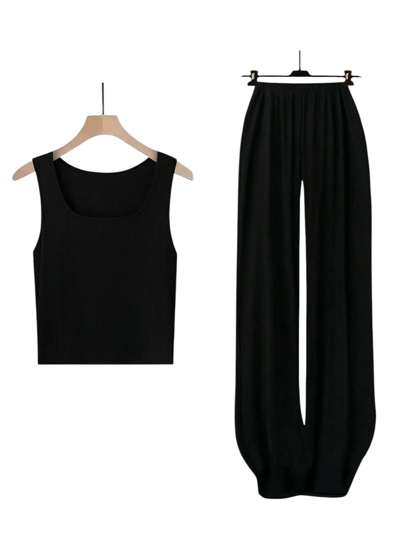 SHE fekete ujjatlan top és bő nadrág szett