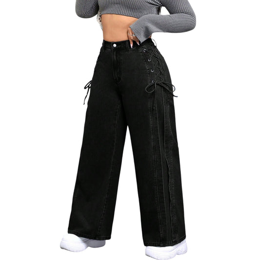 SHE fekete fűzős farmer nadrág