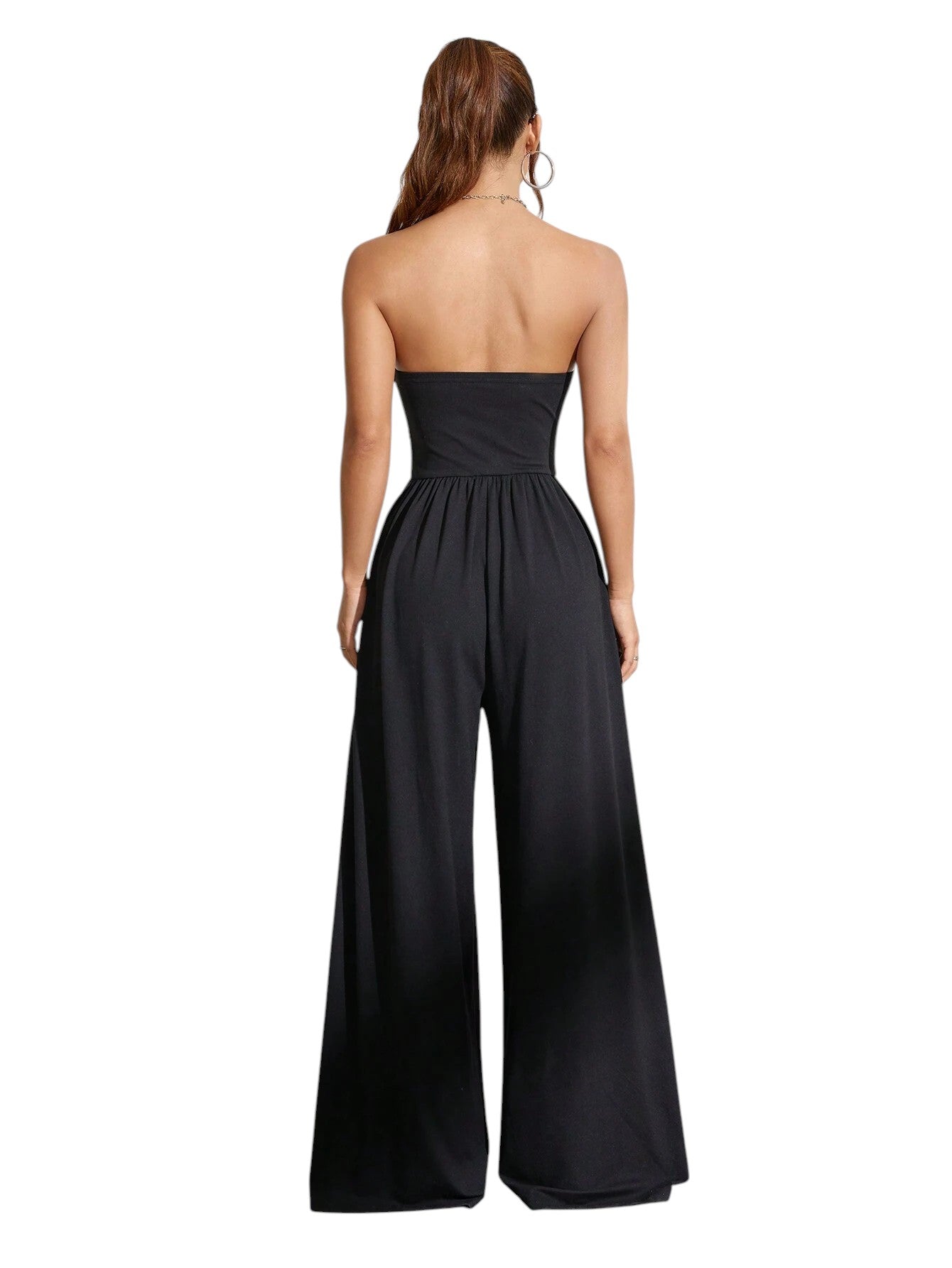 SHE fekete pánt nélküli jumpsuit