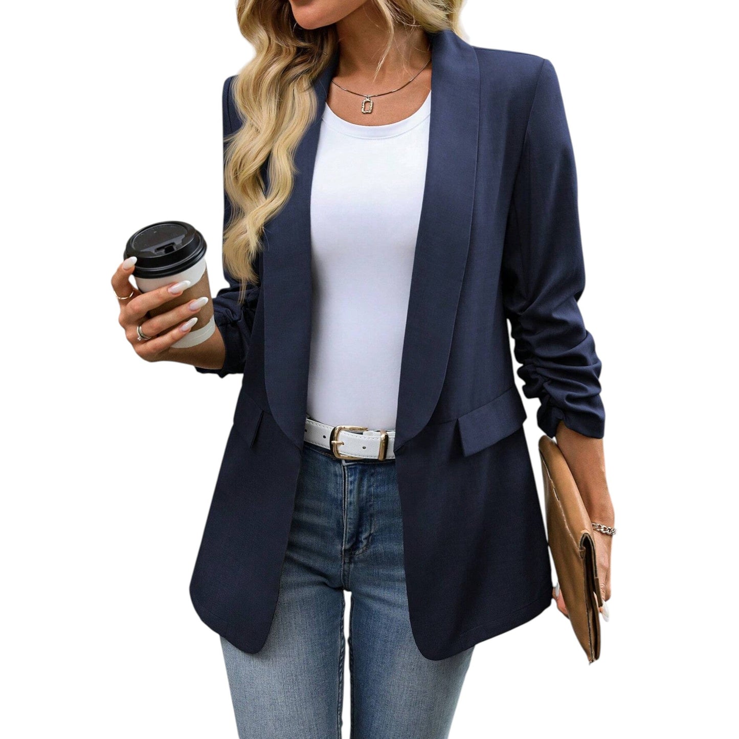 SHE sötétkék lazacgalléros blézer