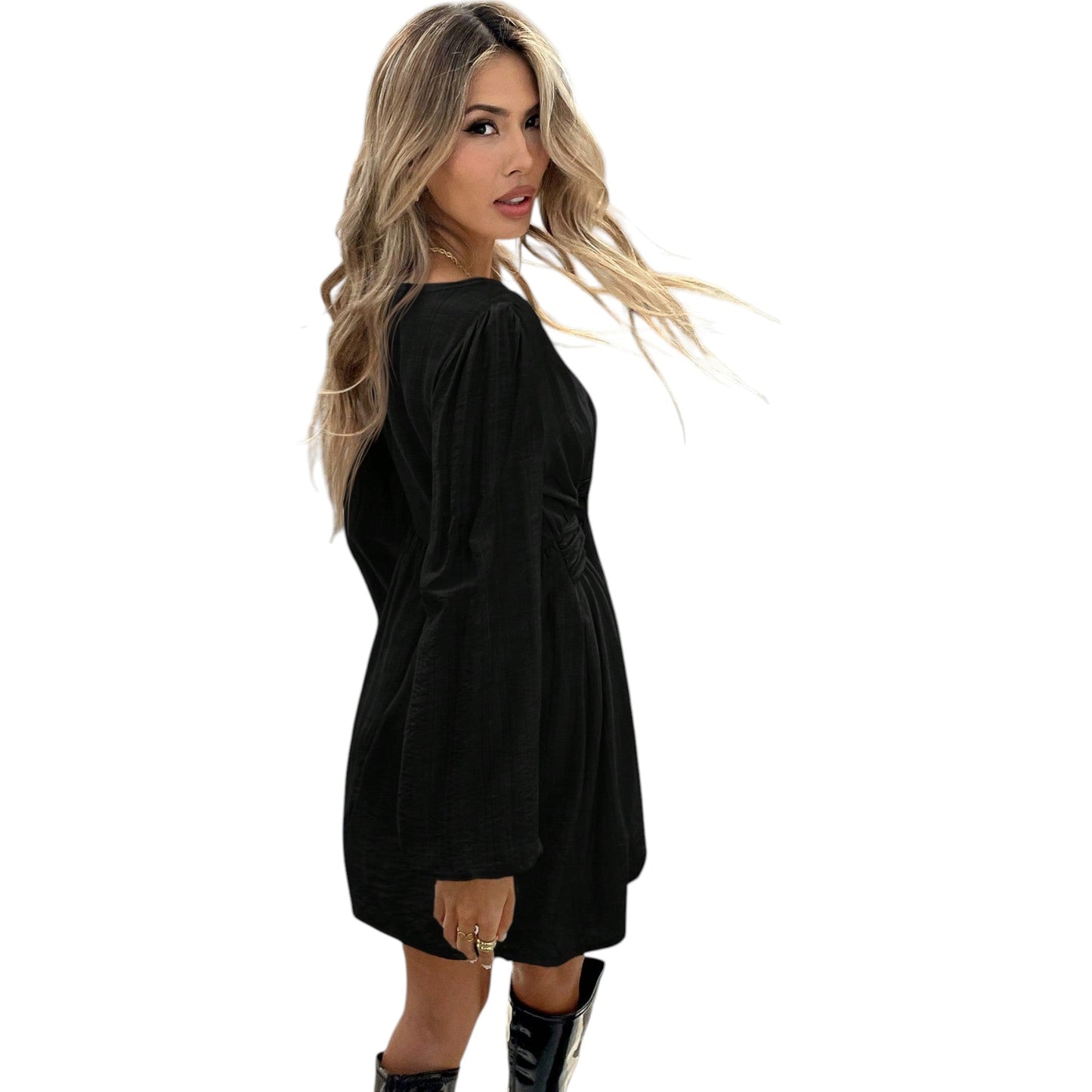 SHE fekete V-nyakú mini ruha