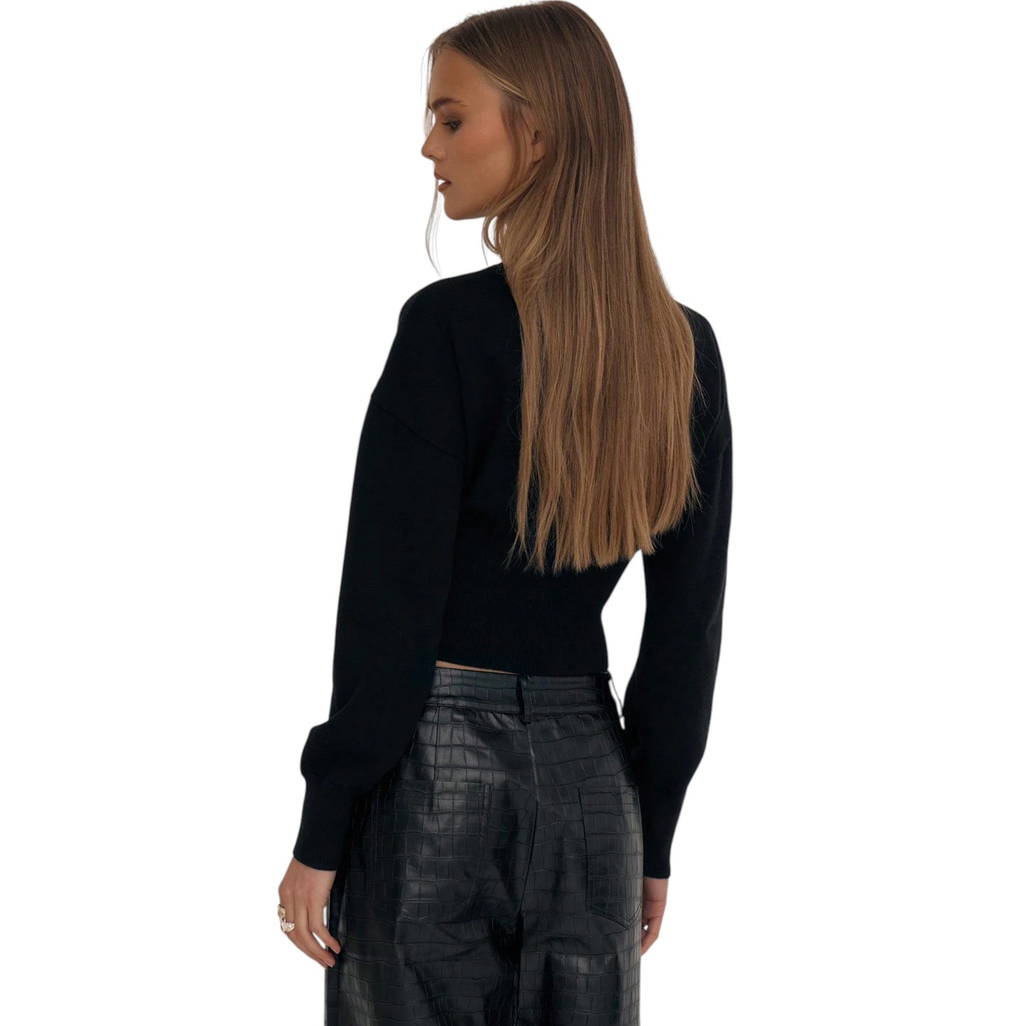 SHE fekete hosszú ujjú crop top