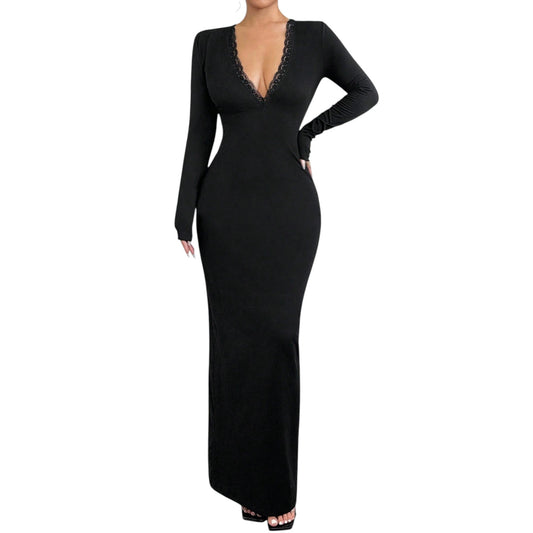 SHE fekete hosszú bodycon ruha