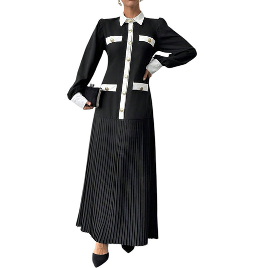 SHE fekete-fehér pliszírozott maxi ruha