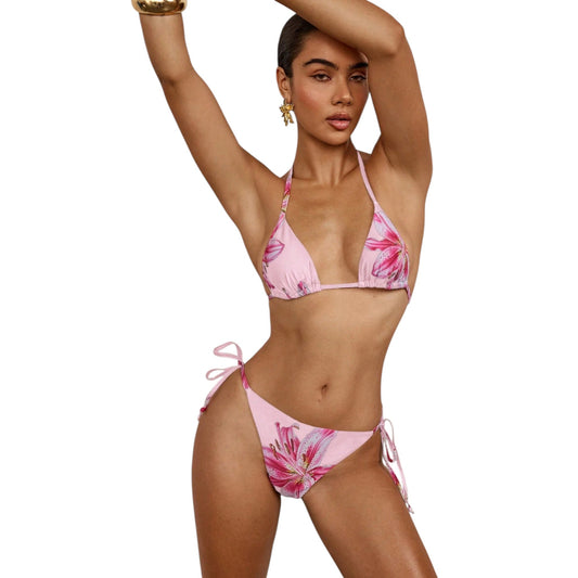 SHE rózsaszín virágmintás bikini szett