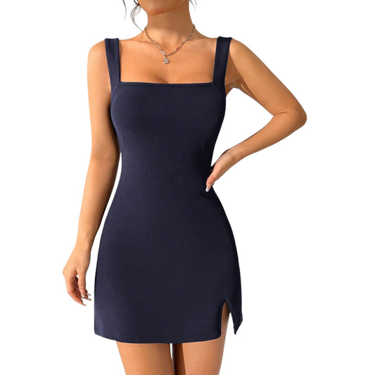 SHE sötétkék pántos mini ruha