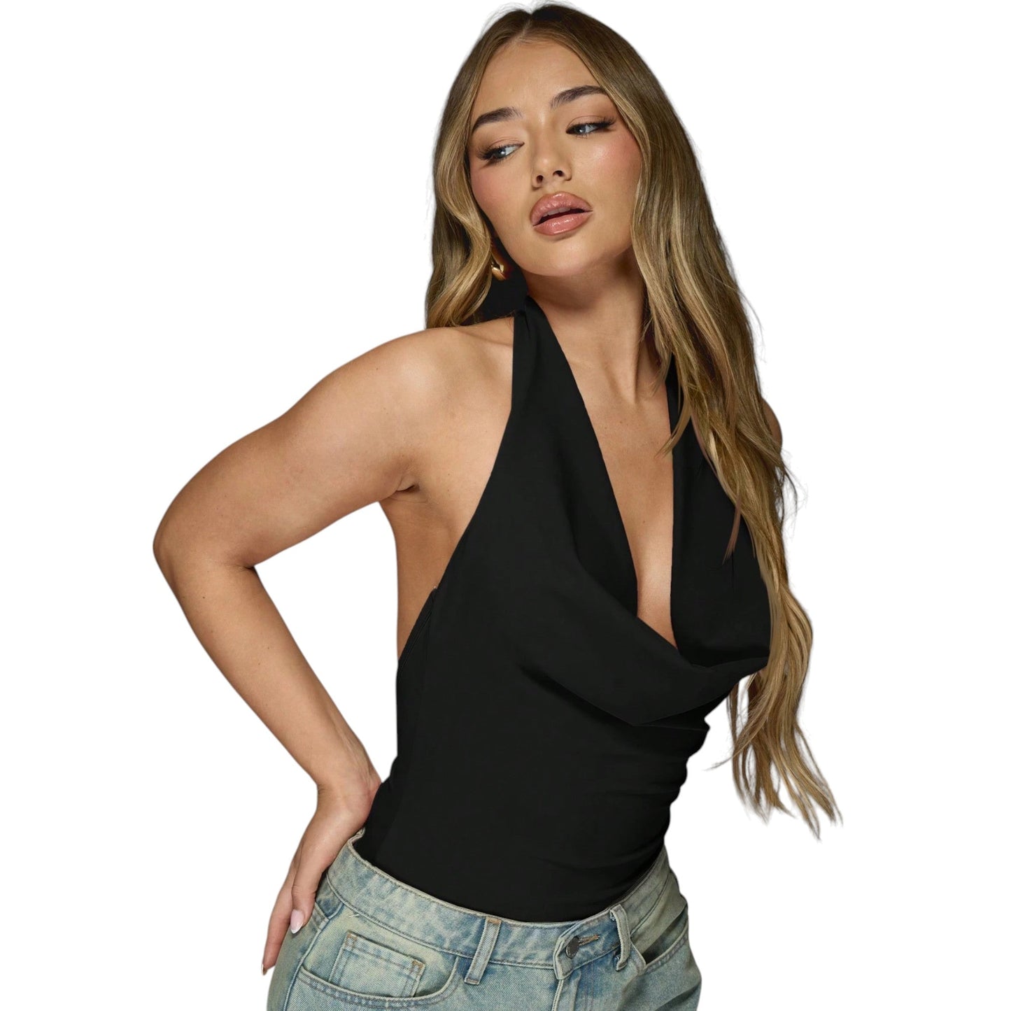 SHE fekete nyakba akasztós top