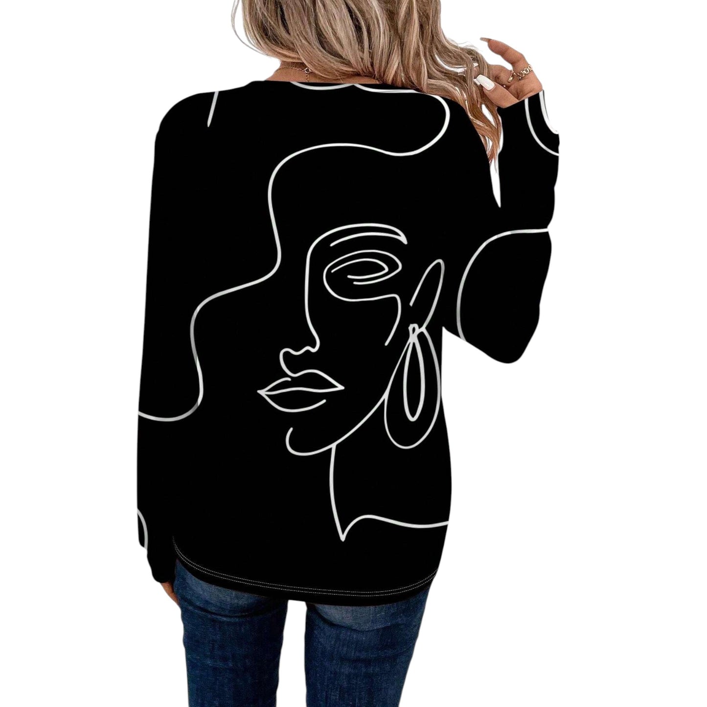 SHE fekete mintás hosszú ujjú felső