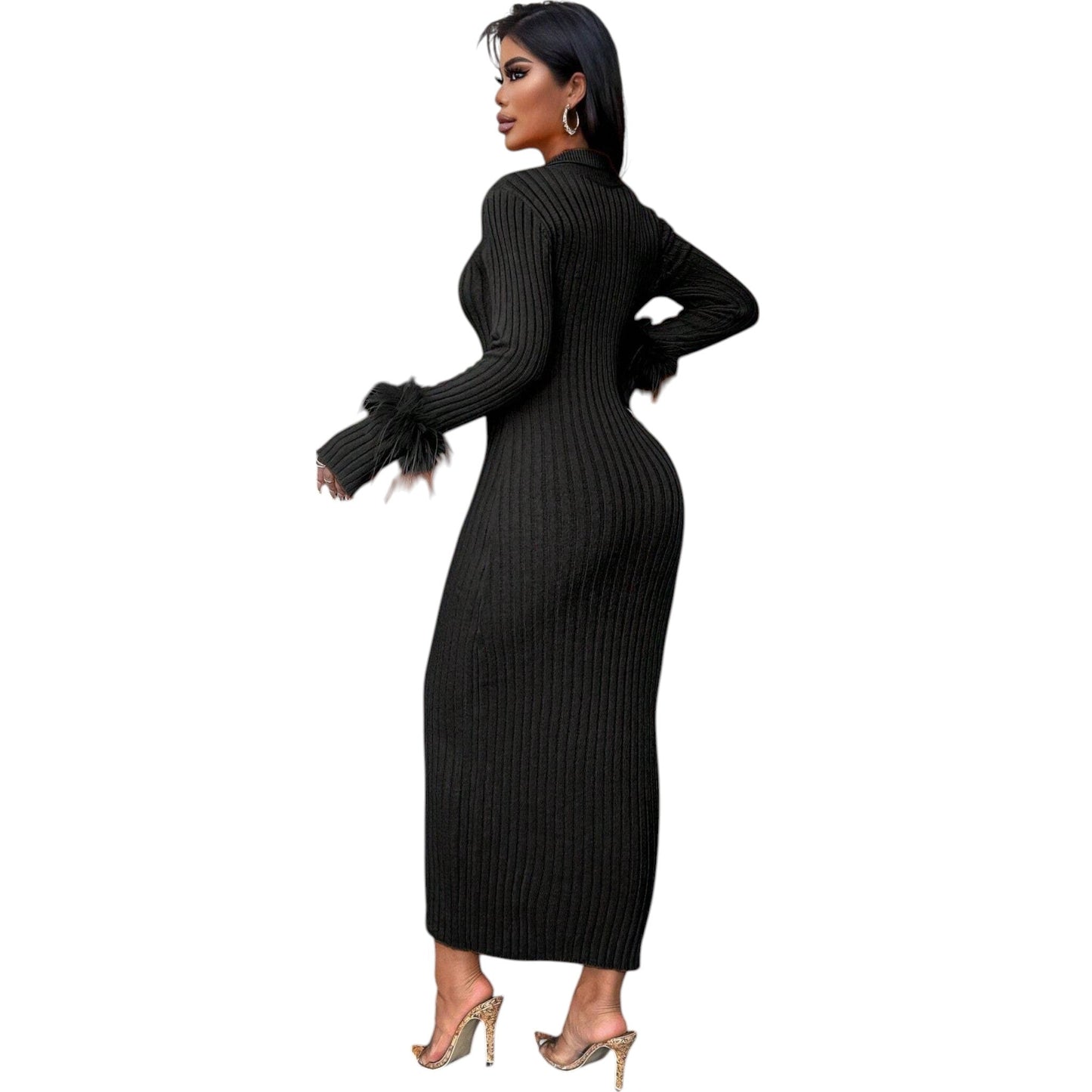 SHE fekete boás kötött ruha