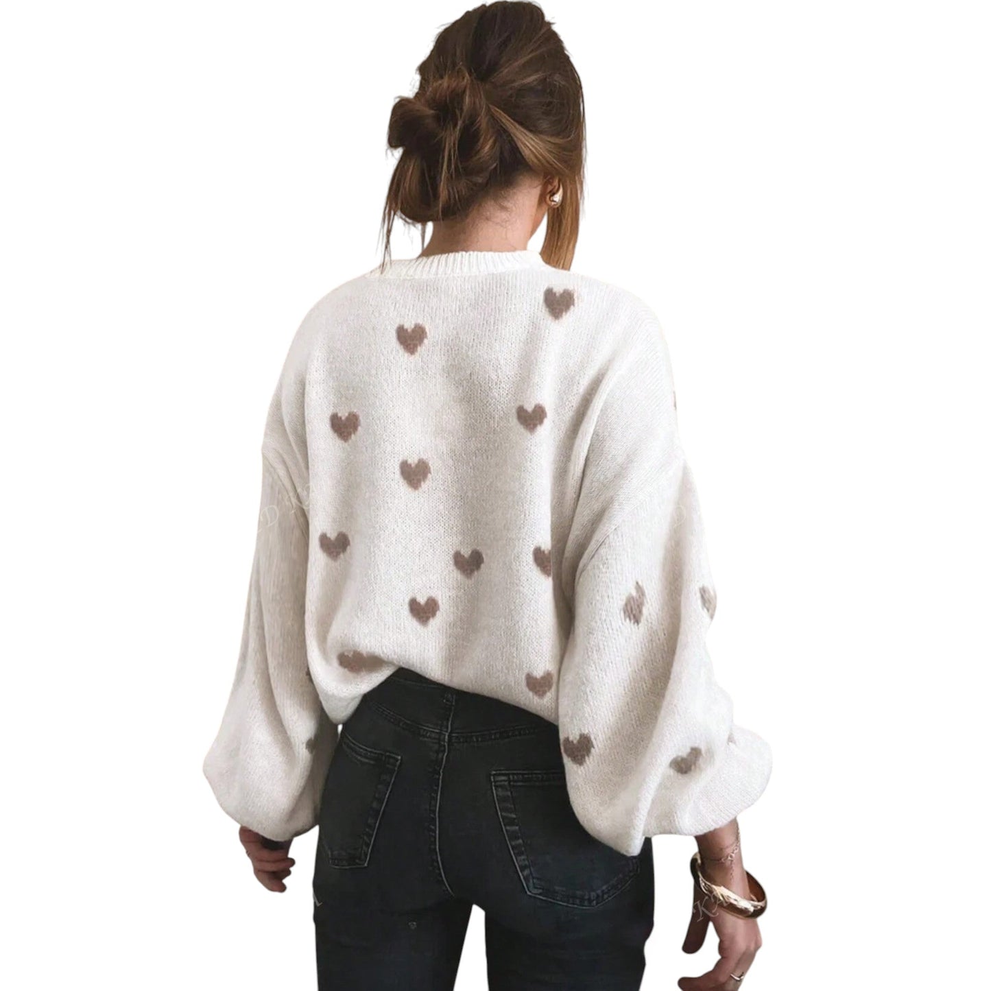 SHE fehér szívmintás kötött pulóver