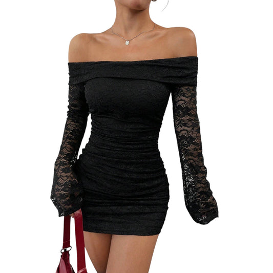 SHE fekete csipke mini ruha