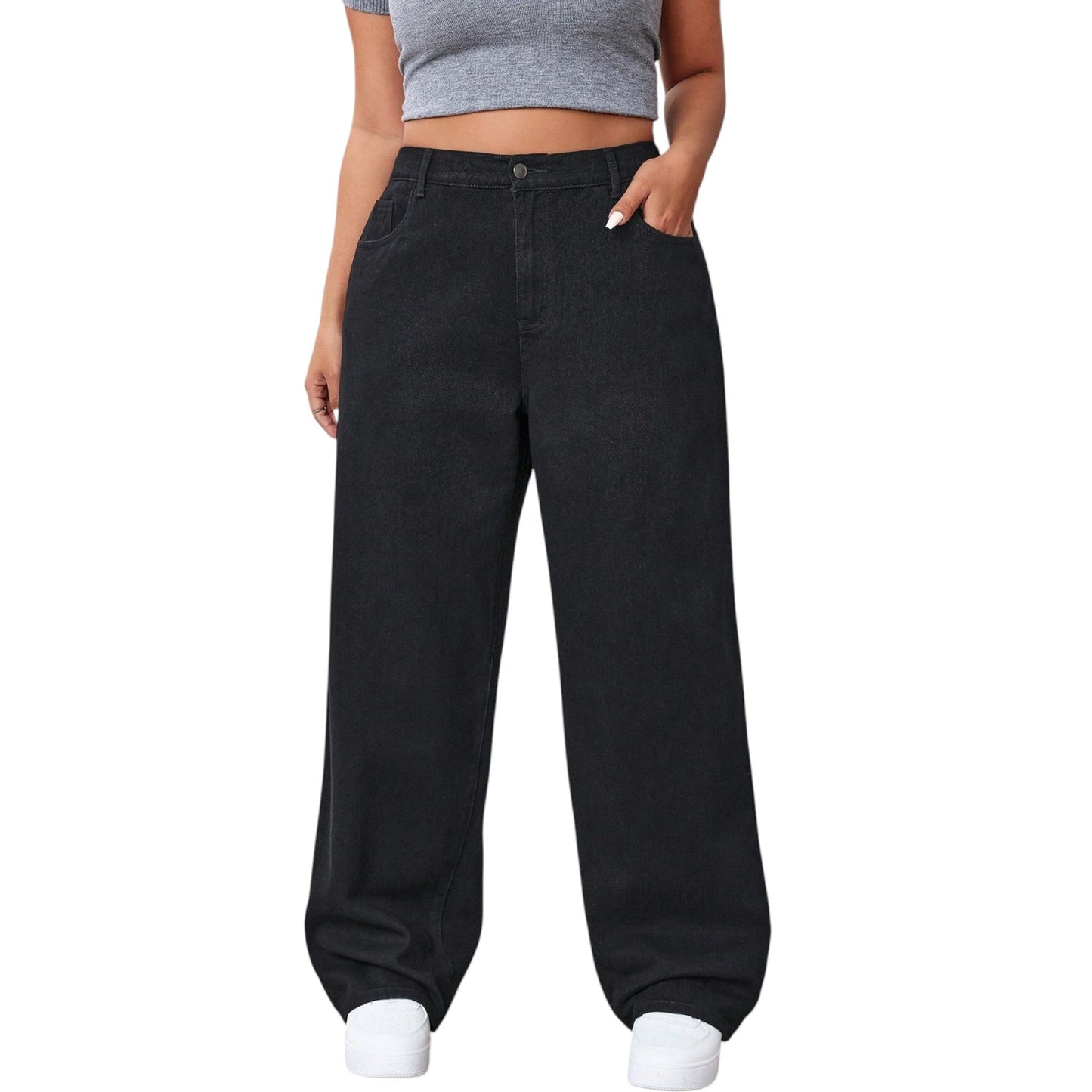 SHE fekete bő szárú farmer nadrág