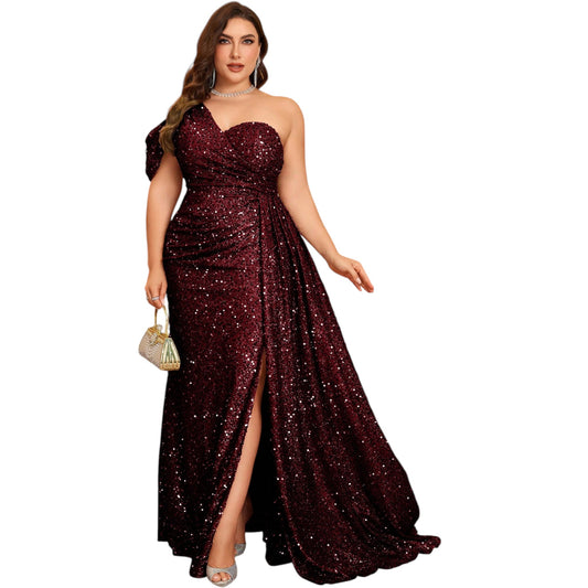 SHE bordó csillogó estélyi ruha