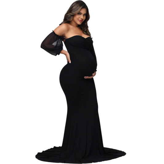 SHE fekete váll nélküli maxi ruha