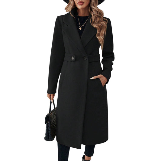 SHE fekete hosszú megkötős szövetkabát