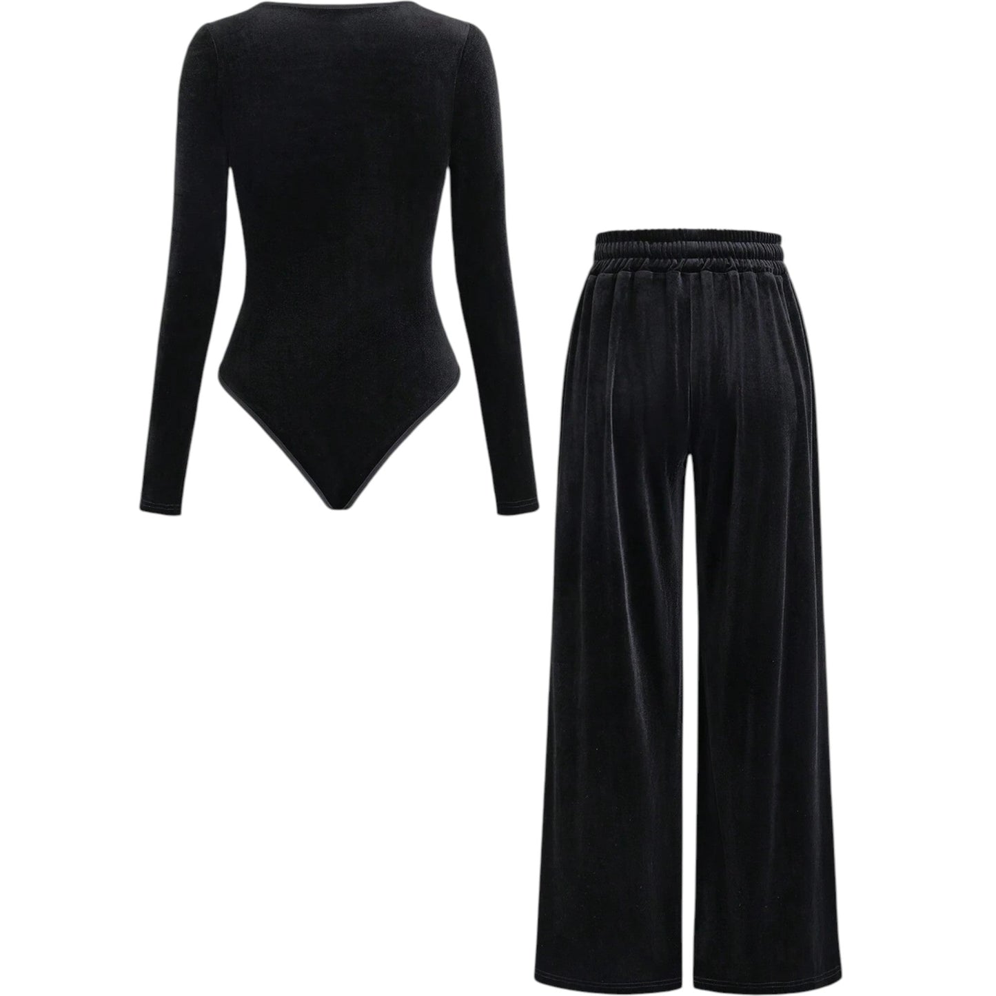 SHE fekete bársony body és nadrág szett