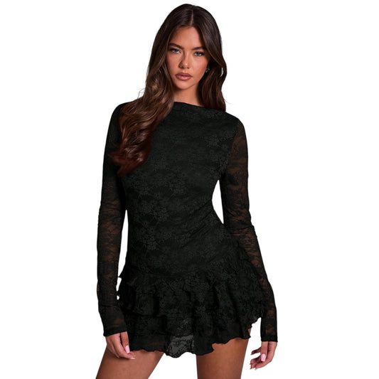 SHE fekete csipkés mini ruha