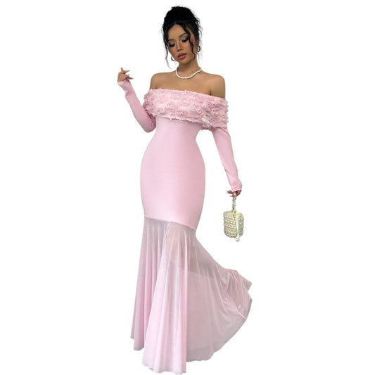 SHE rózsaszín fodros maxi ruha