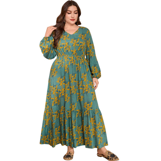 SHE zöld virágmintás hosszú ruha