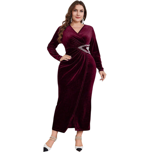 SHE padlizsán bársony maxi ruha