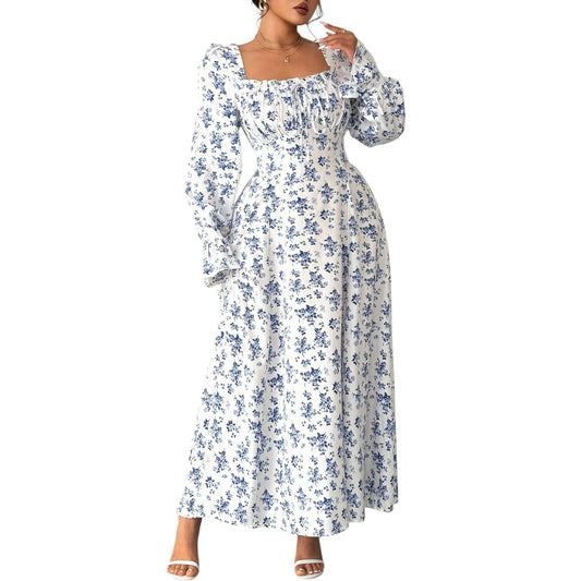 SHE fehér virág mintás hosszú ruha