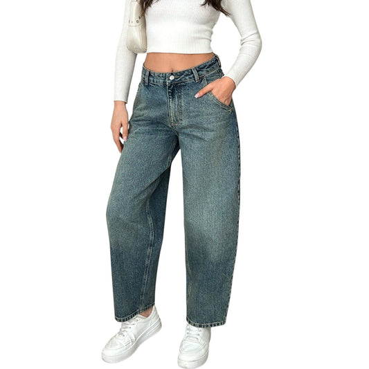 SHE kék koptatott ballon farmer