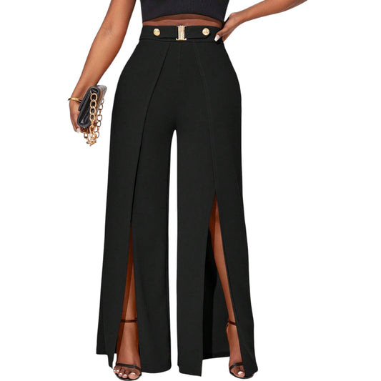 SHE fekete hasított széles szárú nadrág