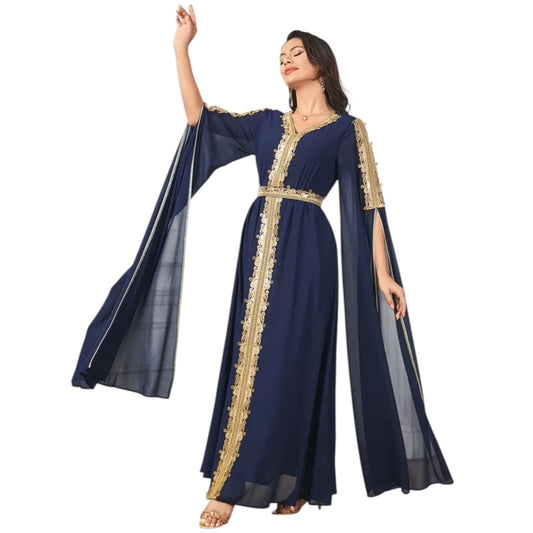 SHE sötétkék hímzett maxi ruha