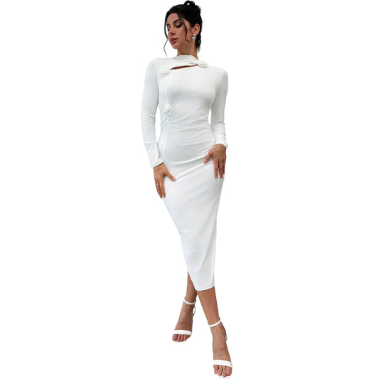 SHE ekrü hosszú ujjú midi ruha