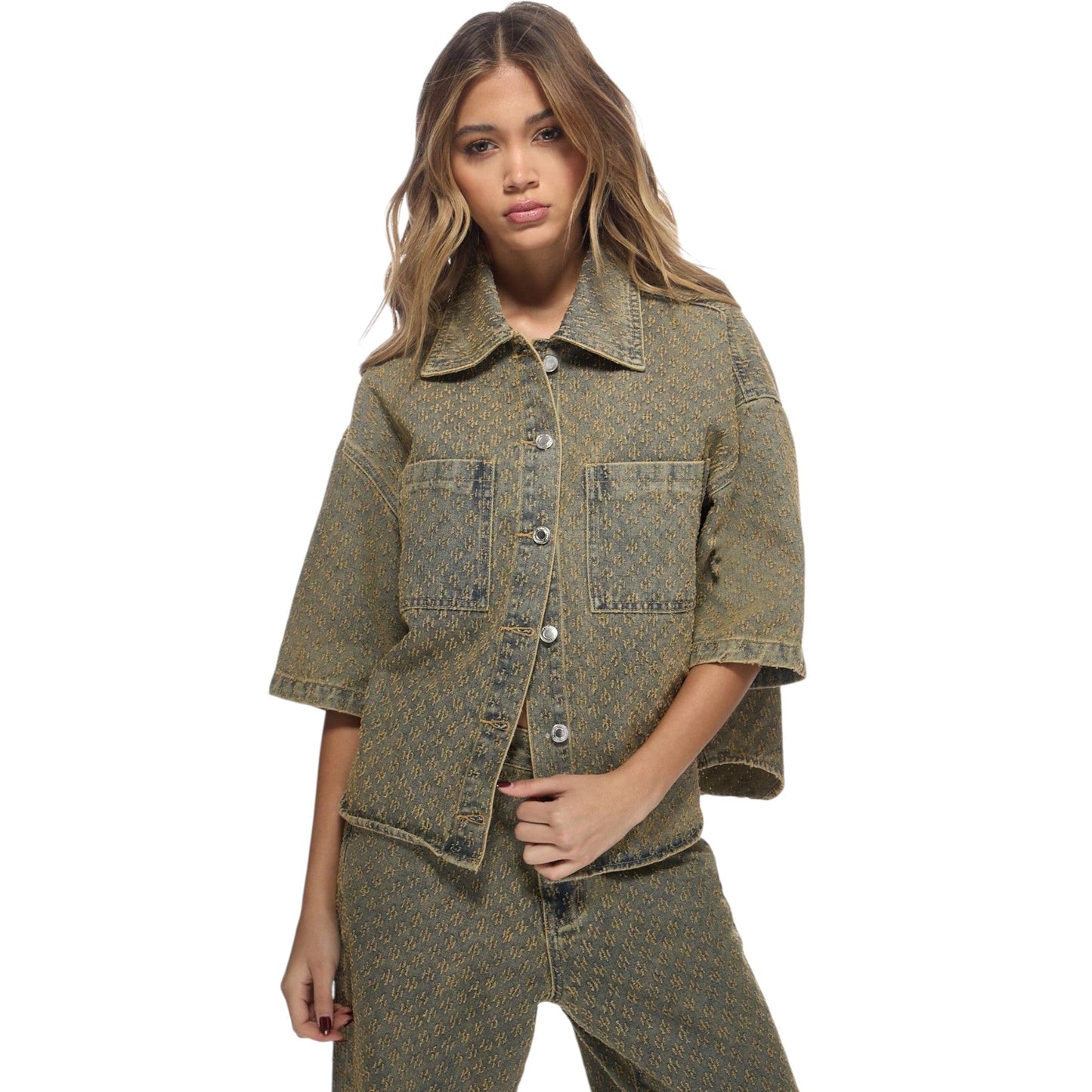 MISSGUIDED mintás rövid ujjú farmer ing