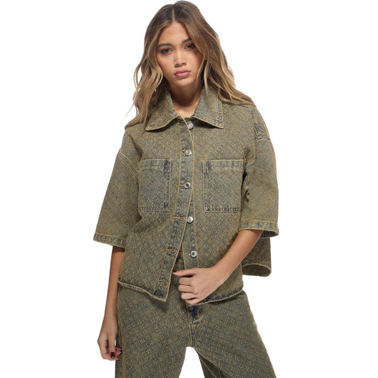 MISSGUIDED mintás rövid ujjú farmer ing