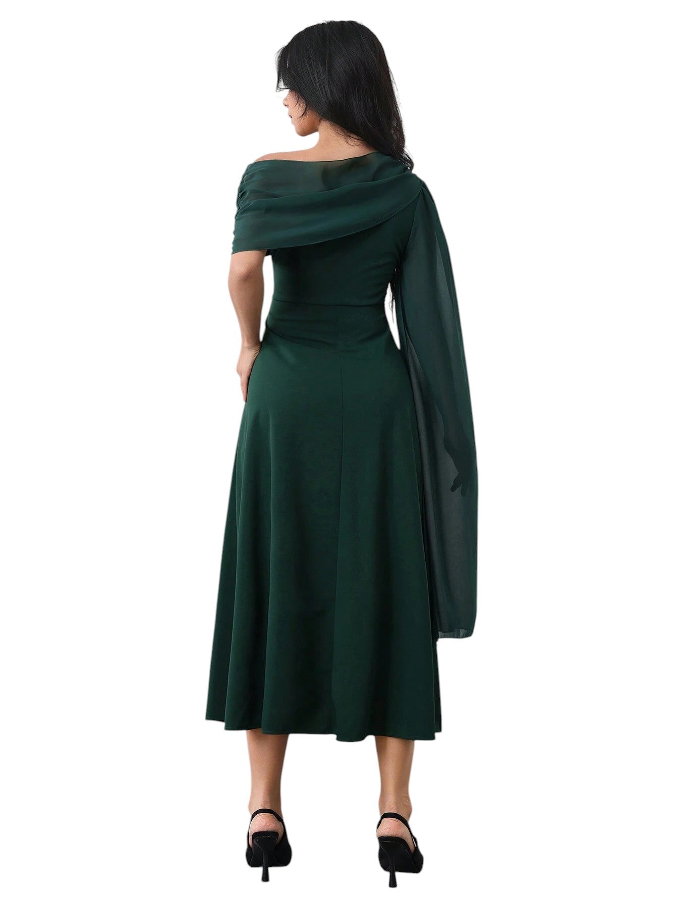 SHE sötétzöld egyvállas maxi ruha