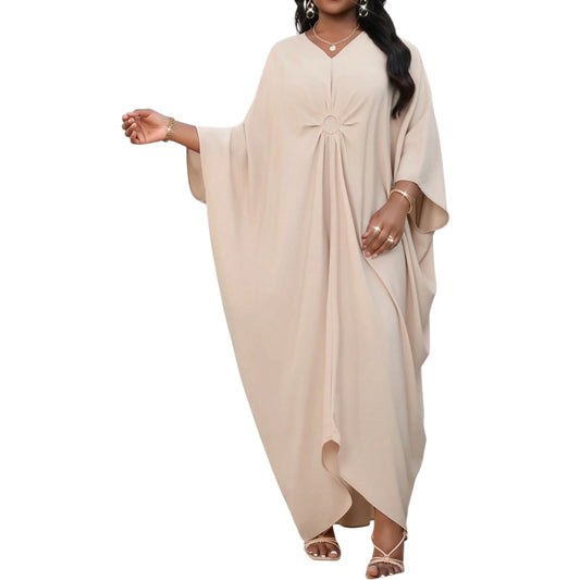 SHE bézs V-nyakú maxi ruha