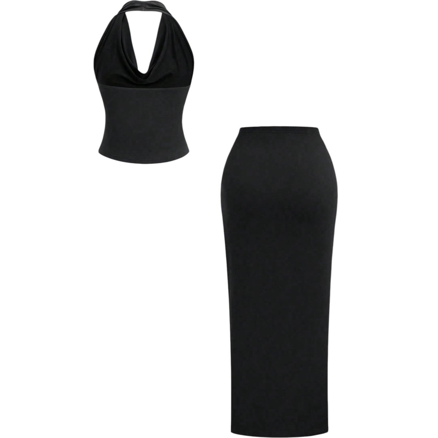 SHE fekete redőzött kétrészes szett