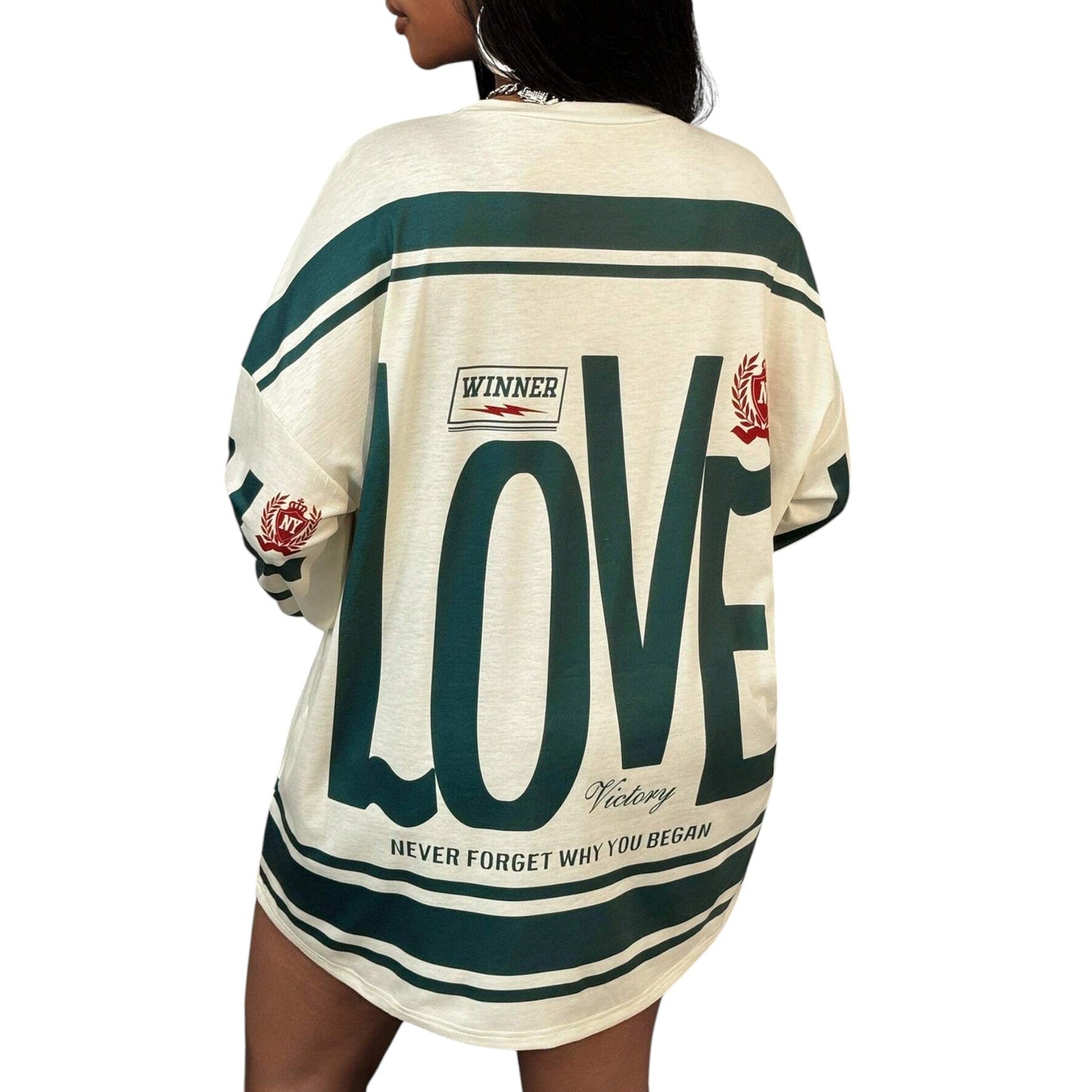 SHE krém-zöld mintás hosszú ujjú pólóruha