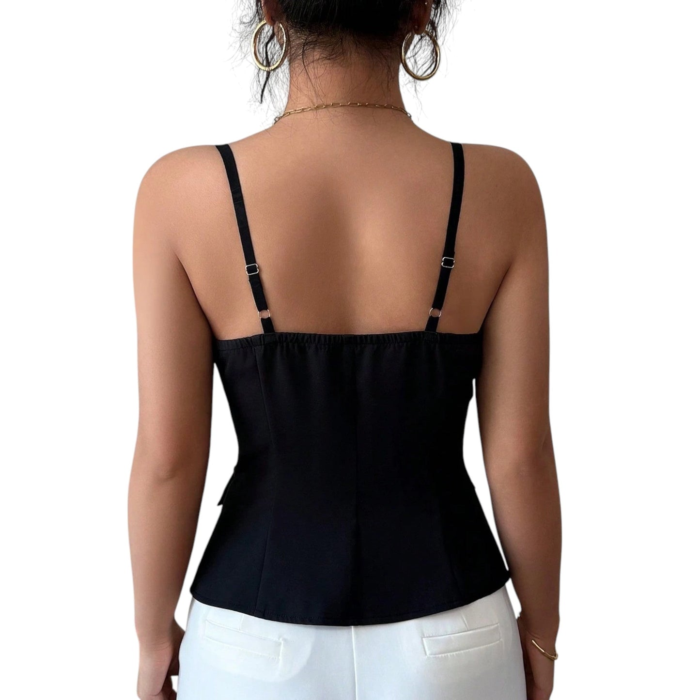 SHE fekete gombos pántos top