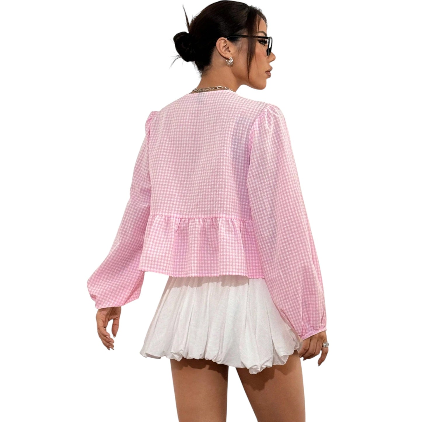 SHE rózsaszín kockás masnis blúz