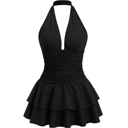 SHE fekete pántos mini ruha