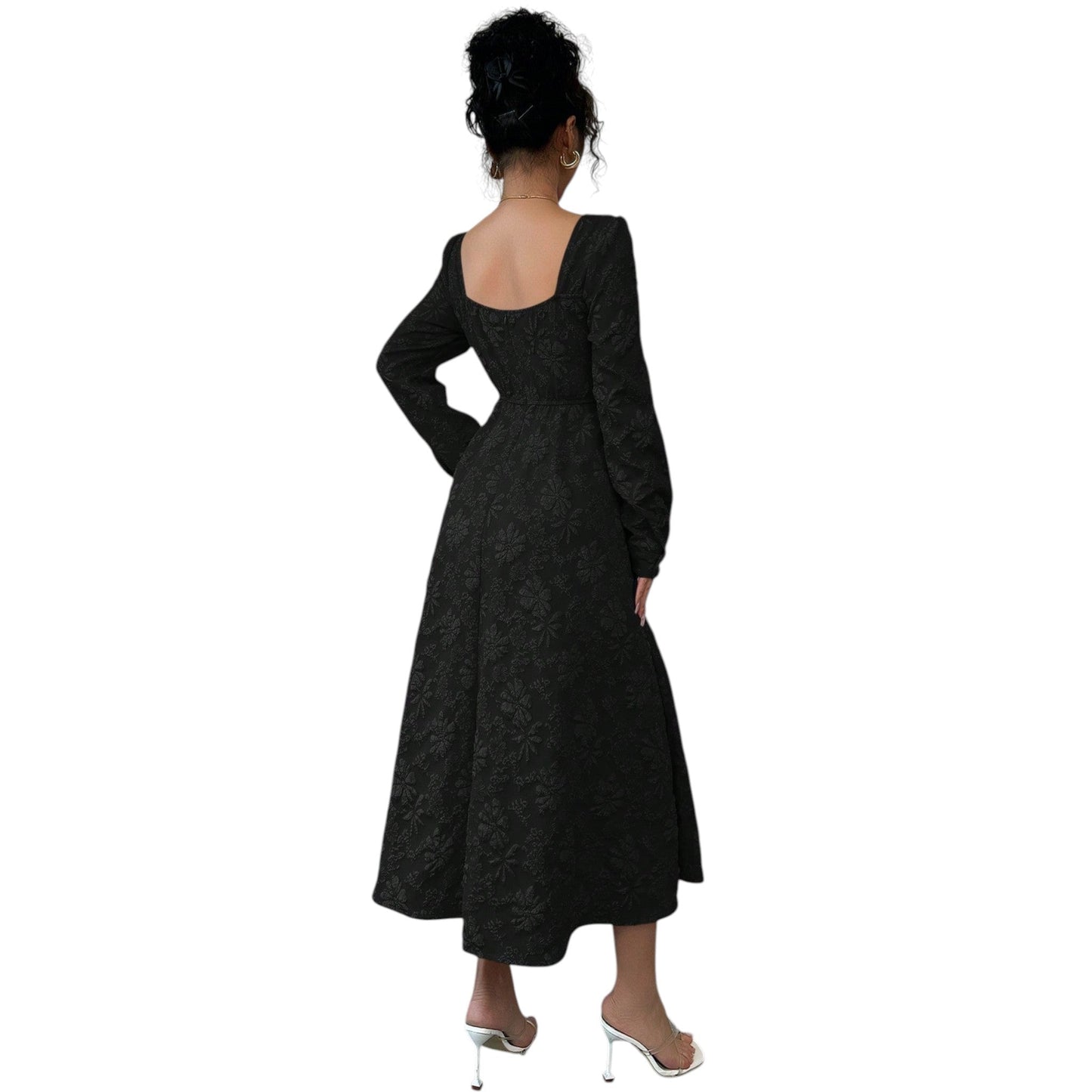 SHE fekete jacquard midi ruha