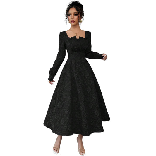 SHE fekete jacquard midi ruha