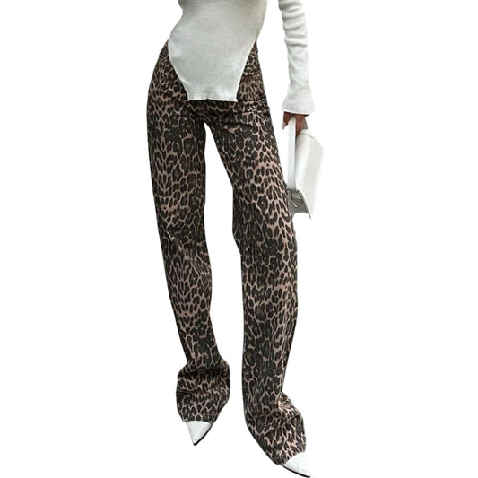 SHE leopárdmintás egyenes szárú nadrág