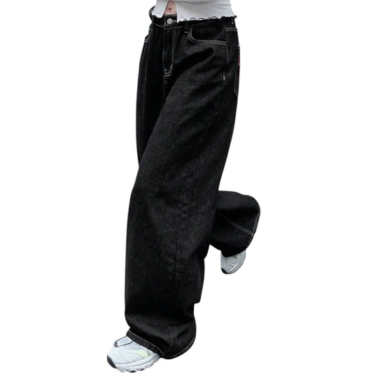 SHE fekete széles szárú farmer nadrág