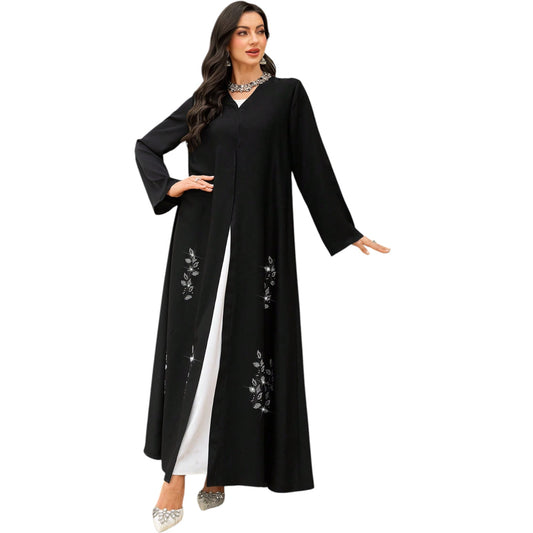 SHE fekete hímzett abaya köntös