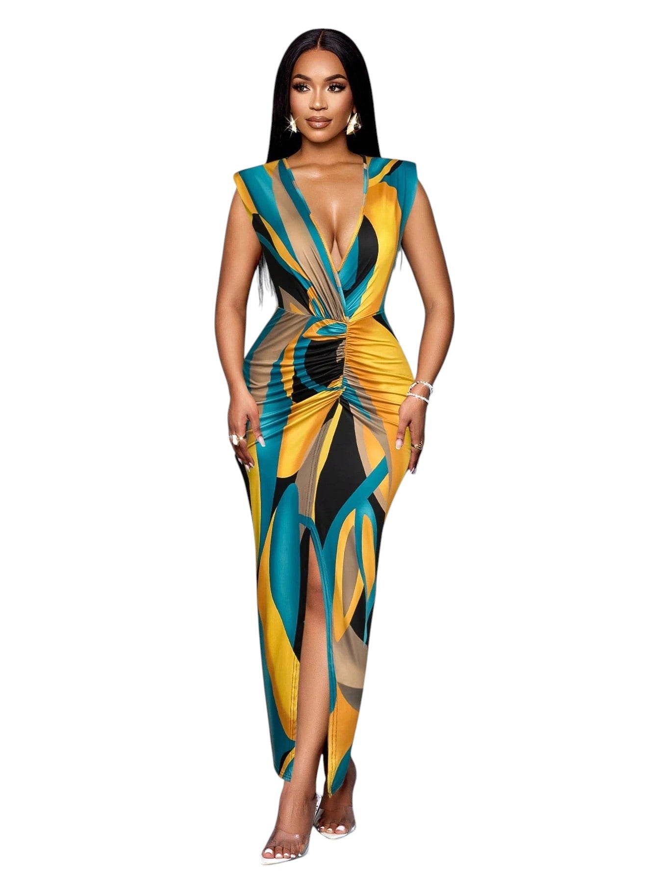 SHE többszínű mintás maxi ruha