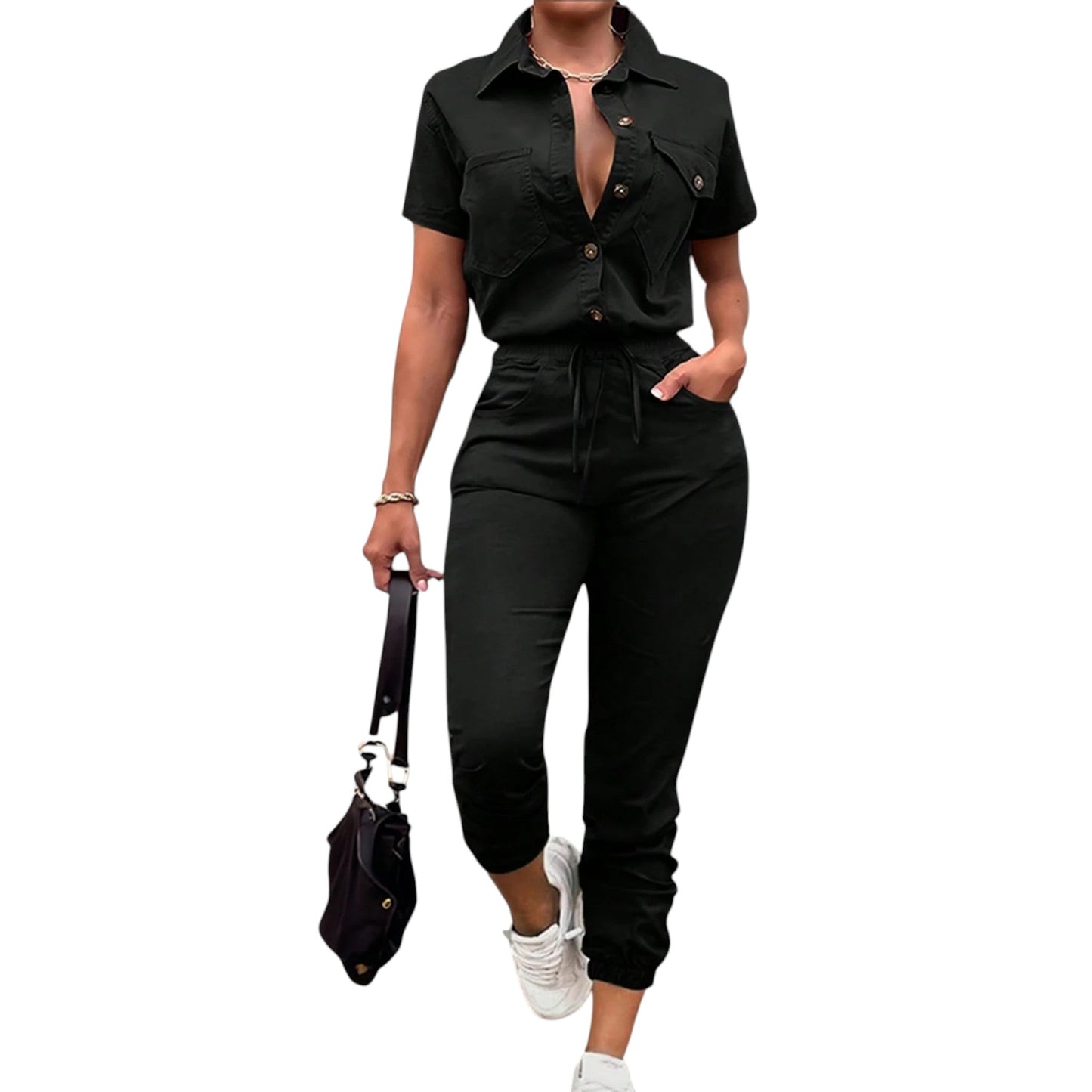 SHE fekete gombos jumpsuit