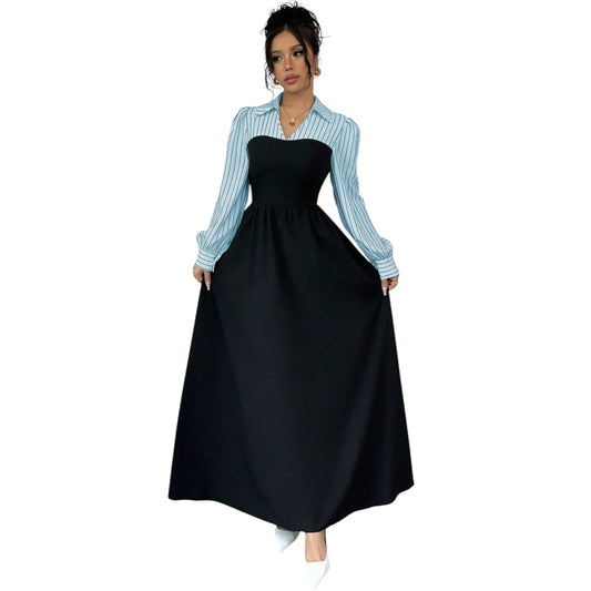 SHE fekete és kék kétrészes maxi ruha